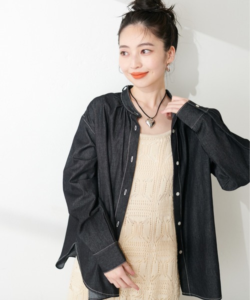 natural couture（ナチュラルクチュール）の「やわらかデニムライクボウタイシャツ（シャツ/ブラウス・レディース・オフホワイト/ブルー/ブラック・FREE）」の18枚目の写真