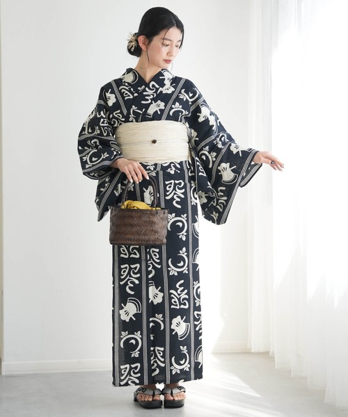 手染め注染浴衣3点セット utatane×注染工房 斧琴菊（よきこと