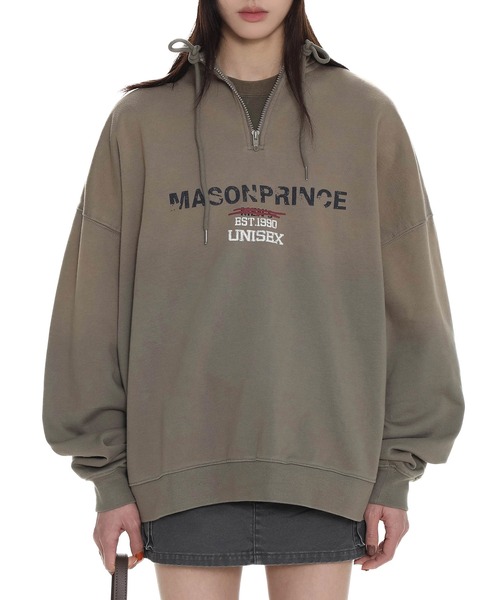 MASONPRINCE(メイソンプリンス)の「ドロップショルダー ハーフZIP 色落ち加工 スウェット トレーナー WY6247【MASONPRINCE】(スウェット・メンズ・ベージュ/ダークグレー/ブラック・L/M/S)」の3枚目の写真