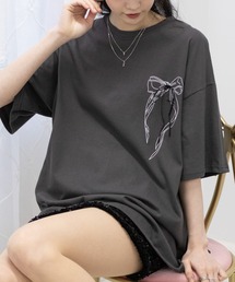サテンリボン付き BIG サイズ 半袖Tシャツ