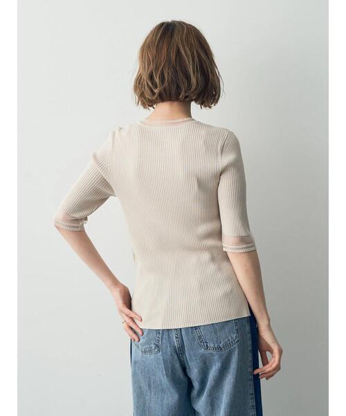 YECCA VECCA（イェッカヴェッカ）の「シアーMIX　5分袖ニット（ニット/セーター・レディース・ライトベージュ/ブラック/オフホワイト・FREE）」の10枚目の写真