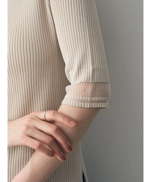 YECCA VECCA（イェッカヴェッカ）の「シアーMIX　5分袖ニット（ニット/セーター・レディース・ライトベージュ/ブラック/オフホワイト・FREE）」の13枚目の写真