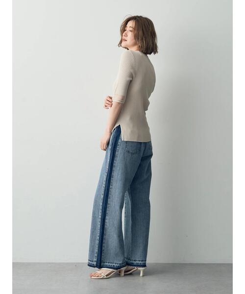 YECCA VECCA（イェッカヴェッカ）の「シアーMIX　5分袖ニット（ニット/セーター・レディース・ライトベージュ/ブラック/オフホワイト・FREE）」の17枚目の写真