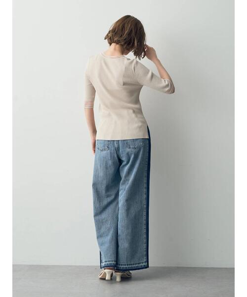 YECCA VECCA（イェッカヴェッカ）の「シアーMIX　5分袖ニット（ニット/セーター・レディース・ライトベージュ/ブラック/オフホワイト・FREE）」の18枚目の写真