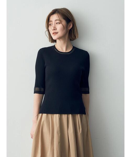 YECCA VECCA（イェッカヴェッカ）の「シアーMIX　5分袖ニット（ニット/セーター・レディース・ライトベージュ/ブラック/オフホワイト・FREE）」の19枚目の写真