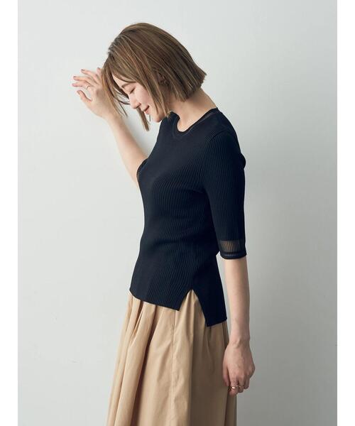 YECCA VECCA（イェッカヴェッカ）の「シアーMIX　5分袖ニット（ニット/セーター・レディース・ライトベージュ/ブラック/オフホワイト・FREE）」の20枚目の写真