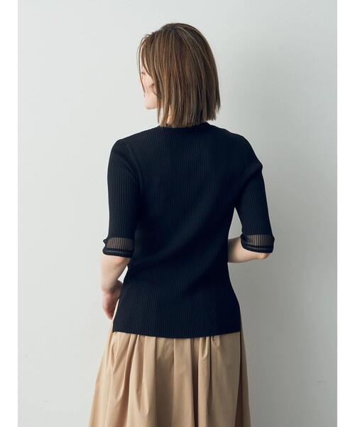 YECCA VECCA（イェッカヴェッカ）の「シアーMIX　5分袖ニット（ニット/セーター・レディース・ライトベージュ/ブラック/オフホワイト・FREE）」の21枚目の写真