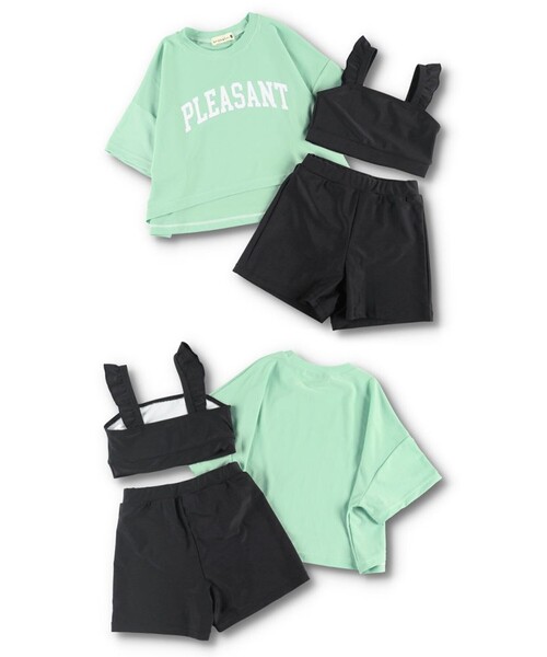 BRANSHES（ブランシェス）の「【WEB限定 / 水着/SWIM/3点セット】ラッシュガード・タンキニセット（水着・キッズ・ライトグリーン/オフホワイト・130/100/120/110/150/140）」の9枚目の写真