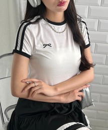 リボン刺繍ラインミニTシャツ