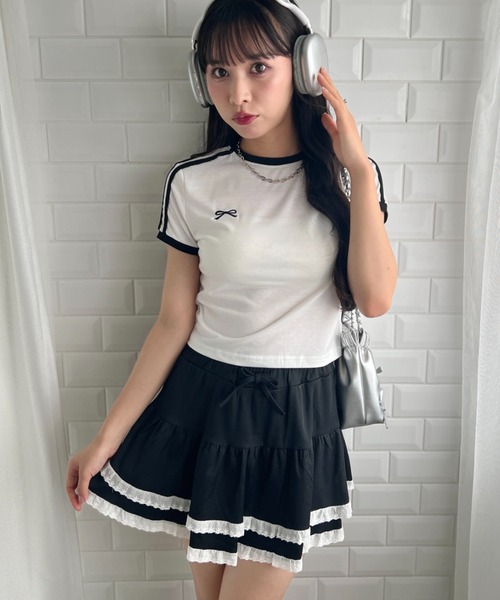 SOLLON.(ソルロン)の「リボン刺繍ラインミニTシャツ(Tシャツ/カットソー・レディース・ホワイト・FREE)」の2枚目の写真