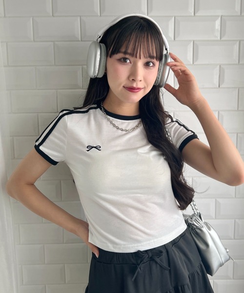 SOLLON.(ソルロン)の「リボン刺繍ラインミニTシャツ(Tシャツ/カットソー・レディース・ホワイト・FREE)」の8枚目の写真