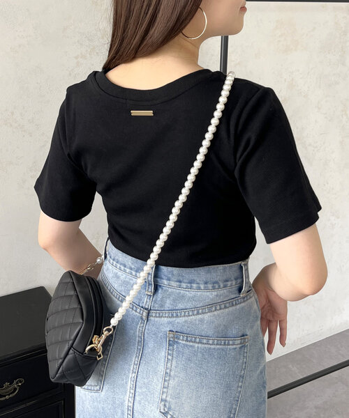 prose verse(プロズヴェール)の「バックメタルプレートリブTシャツ(Tシャツ/カットソー・レディース・ブラック/オフホワイト・LARGE/MEDIUM)」の2枚目の写真
