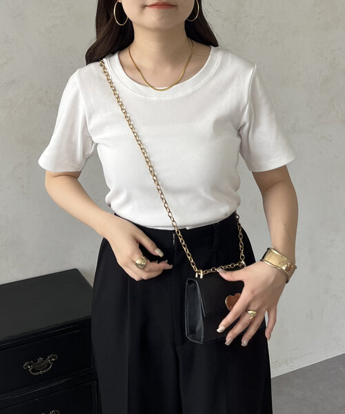 prose verse(プロズヴェール)の「バックメタルプレートリブTシャツ(Tシャツ/カットソー・レディース・ブラック/オフホワイト・LARGE/MEDIUM)」の4枚目の写真