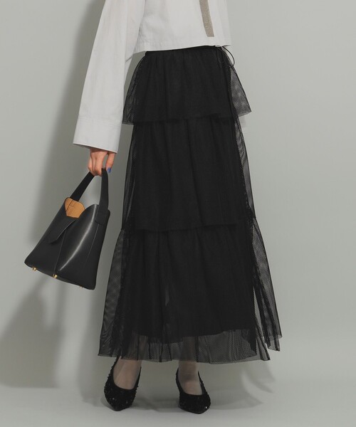 Ray BEAMS(レイビームス)の「メッシュ ティアード スカート(スカート・レディース・オフホワイト/ブラック・ONE SIZE)」の5枚目の写真