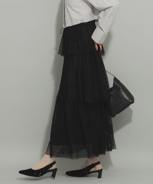 Ray BEAMS(レイビームス)の「メッシュ ティアード スカート(スカート・レディース・オフホワイト/ブラック・ONE SIZE)」の6枚目の写真