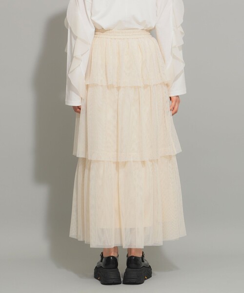 Ray BEAMS(レイビームス)の「メッシュ ティアード スカート(スカート・レディース・オフホワイト/ブラック・ONE SIZE)」の9枚目の写真