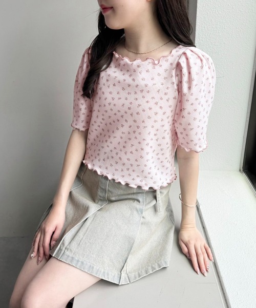 one after another NICE CLAUP(ワンアフターアナザーナイスクラップ)の「花柄サーマルトップス(Tシャツ/カットソー・レディース・イエロー/ブルー/レッド/ピンク・FREE)」の9枚目の写真