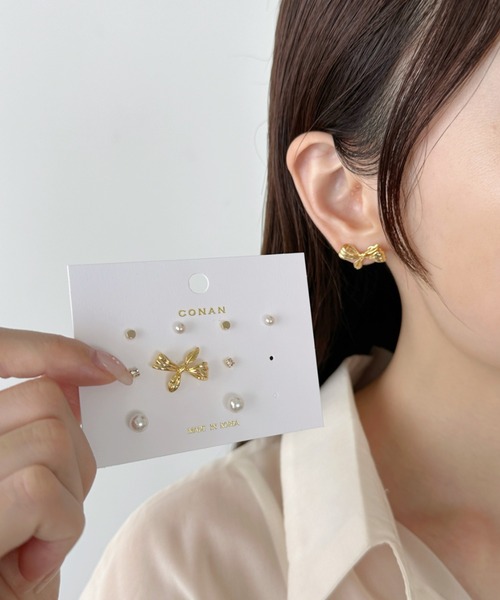 セール】【5set】リボンモチーフピアスセット-ribbon motif pierce set