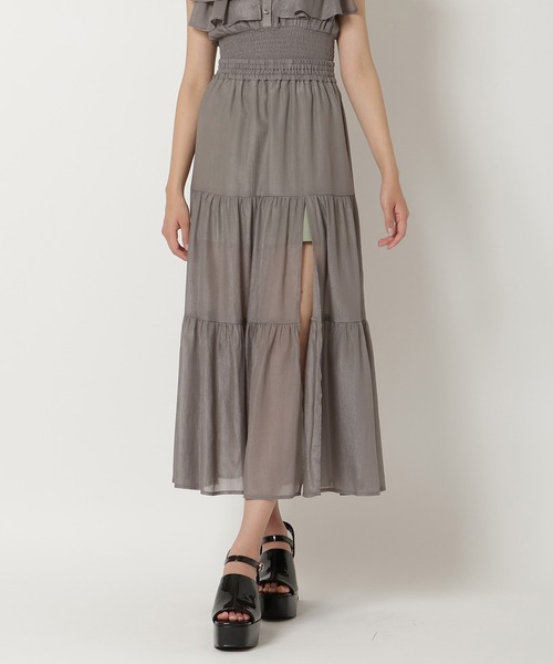 REDYAZEL（レディアゼル）の「シャイニー楊柳ティアードスカート（スカート・レディース・ブラック/ピンク/グレー・MEDIUM/SMALL）」の3枚目の写真