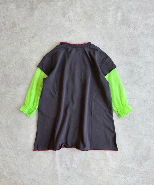 BIG FIELD（ビッグフィールド）の「ソデチュールロックプリントワンピース（90～150cm）（ワンピース・キッズ・オフホワイト/ライトピンク/チャコール・90/100/110/120/130/140/150）」の8枚目の写真