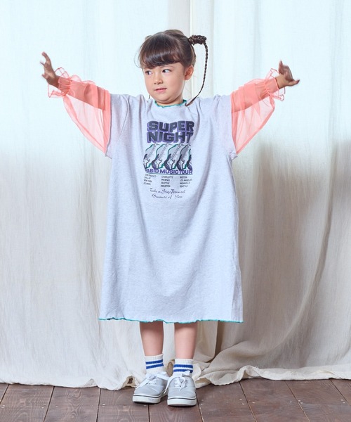 BIG FIELD（ビッグフィールド）の「ソデチュールロックプリントワンピース（90～150cm）（ワンピース・キッズ・オフホワイト/ライトピンク/チャコール・90/100/110/120/130/140/150）」の12枚目の写真