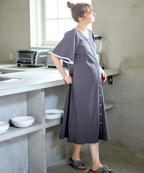 テレコバイカラーネグリジェ/パジャマ/ルームウェア（マタニティウェア