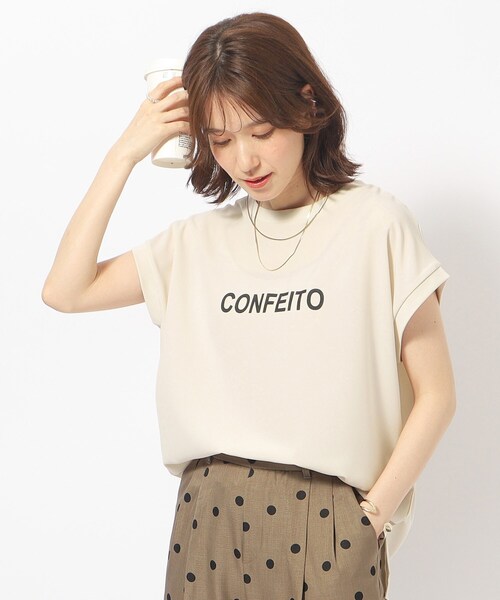 DRESKIP(ドレスキップ)の「◆大人のフェミニンカジュアルに シアージョーゼットロゴTシャツ(Tシャツ/カットソー・レディース・ライトベージュ/オフホワイト/ブルー/チャコールグレー・02/04/03)」の3枚目の写真