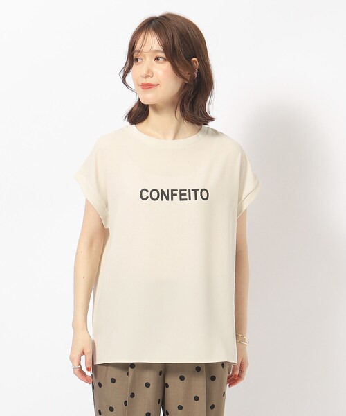 DRESKIP(ドレスキップ)の「◆大人のフェミニンカジュアルに シアージョーゼットロゴTシャツ(Tシャツ/カットソー・レディース・ライトベージュ/オフホワイト/ブルー/チャコールグレー・02/04/03)」の7枚目の写真