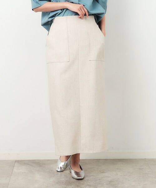 OPAQUE.CLIP（オペークドットクリップ）の「麻混ストレッチタイトスカート【洗濯機洗い可】（スカート・レディース・チャコールグレー/カーキ/ライトベージュ・40/38/42/36）」の3枚目の写真