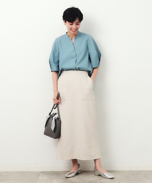 OPAQUE.CLIP（オペークドットクリップ）の「麻混ストレッチタイトスカート【洗濯機洗い可】（スカート・レディース・チャコールグレー/カーキ/ライトベージュ・40/38/42/36）」の9枚目の写真