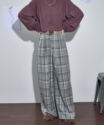 タータンチェックタックワイドパンツ