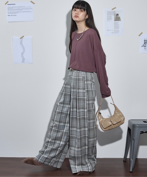美品✨PT01✨現行モデル　タータンチェック タックパンツ　クロップド　40 チェック柄ラップデザインパンツ/日本製(ガウチョ・ワイドパンツ