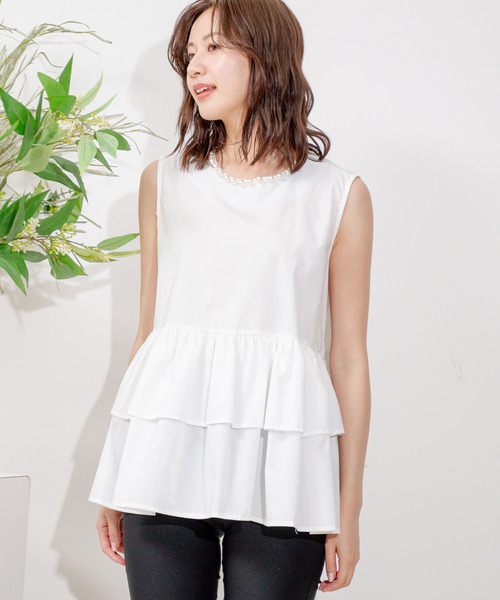 Jayro（ジャイロ）の「衿元パールノースリブラウス（シャツ/ブラウス・レディース・ブラック/ホワイト・FREE）」の22枚目の写真