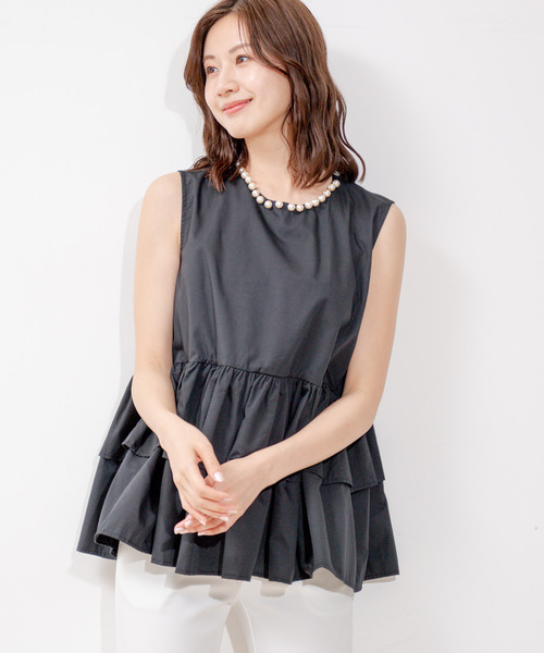 Jayro（ジャイロ）の「衿元パールノースリブラウス（シャツ/ブラウス・レディース・ブラック/ホワイト・FREE）」の17枚目の写真