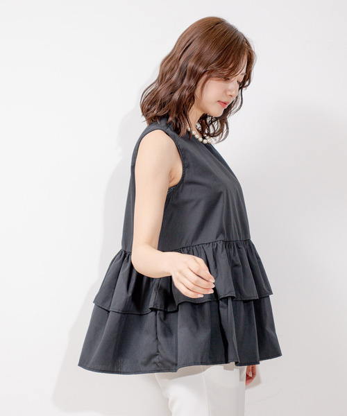 Jayro（ジャイロ）の「衿元パールノースリブラウス（シャツ/ブラウス・レディース・ブラック/ホワイト・FREE）」の16枚目の写真