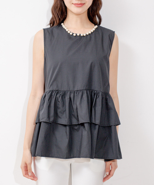 Jayro（ジャイロ）の「衿元パールノースリブラウス（シャツ/ブラウス・レディース・ブラック/ホワイト・FREE）」の11枚目の写真