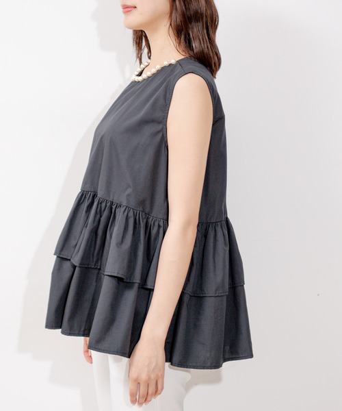 Jayro（ジャイロ）の「衿元パールノースリブラウス（シャツ/ブラウス・レディース・ブラック/ホワイト・FREE）」の10枚目の写真