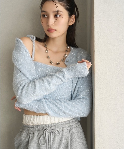 リリーブラウン LILY BROWN ラメシャギークロップドカーディガン