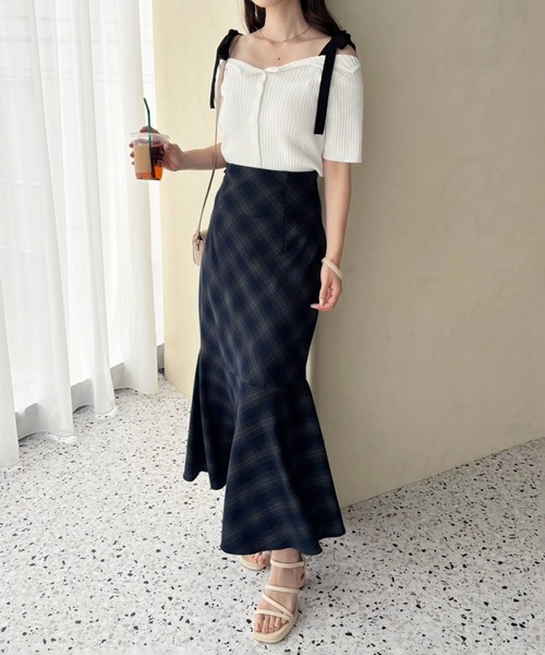 one after another NICE CLAUP（ワンアフターアナザーナイスクラップ）の「【WEB限定商品】バックレースアップマーメイドスカート(S,M,Lサイズ)（スカート・レディース・ネイビー系/ブラウン系その他/ブラック・LARGE/MEDIUM/SMALL）」の7枚目の写真