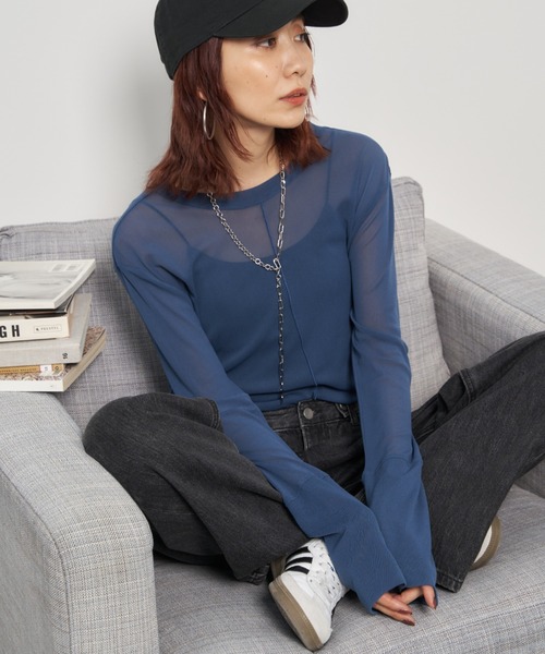 Auntie Rosa Holiday（アンティローザホリデー）の「パワーメッシュシアーロンTEE（Tシャツ/カットソー・レディース・ボルドー/ブラック/オフホワイト/グレー/ブルー/オレンジ系/グリーン・FREE）」の6枚目の写真