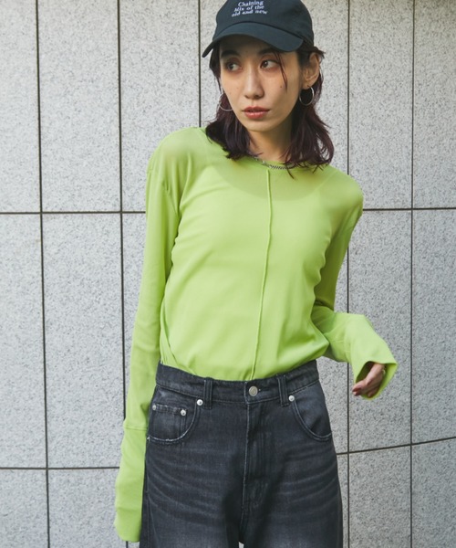 Auntie Rosa Holiday（アンティローザホリデー）の「パワーメッシュシアーロンTEE（Tシャツ/カットソー・レディース・ボルドー/ブラック/オフホワイト/グレー/ブルー/オレンジ系/グリーン・FREE）」の5枚目の写真