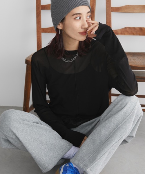 Auntie Rosa Holiday（アンティローザホリデー）の「パワーメッシュシアーロンTEE（Tシャツ/カットソー・レディース・ボルドー/ブラック/オフホワイト/グレー/ブルー/オレンジ系/グリーン・FREE）」の3枚目の写真