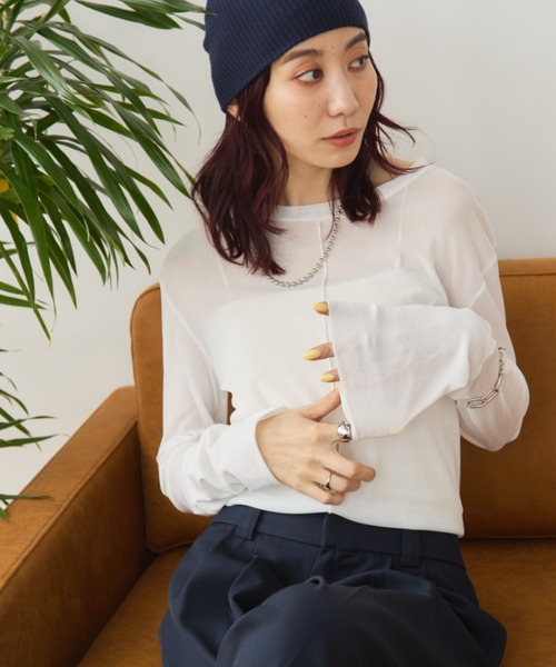 Auntie Rosa Holiday（アンティローザホリデー）の「パワーメッシュシアーロンTEE（Tシャツ/カットソー・レディース・ボルドー/ブラック/オフホワイト/グレー/ブルー/オレンジ系/グリーン・FREE）」の11枚目の写真