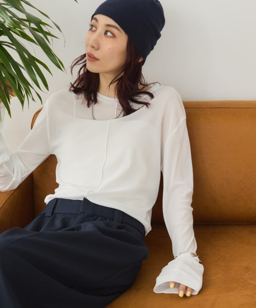 Auntie Rosa Holiday（アンティローザホリデー）の「パワーメッシュシアーロンTEE（Tシャツ/カットソー・レディース・ボルドー/ブラック/オフホワイト/グレー/ブルー/オレンジ系/グリーン・FREE）」の12枚目の写真