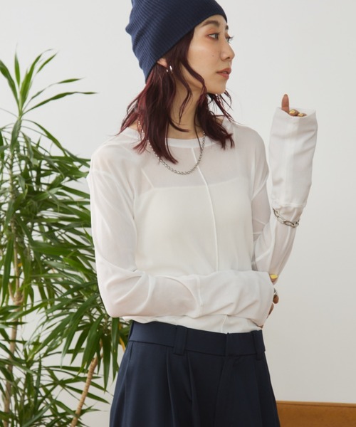 Auntie Rosa Holiday（アンティローザホリデー）の「パワーメッシュシアーロンTEE（Tシャツ/カットソー・レディース・ボルドー/ブラック/オフホワイト/グレー/ブルー/オレンジ系/グリーン・FREE）」の13枚目の写真