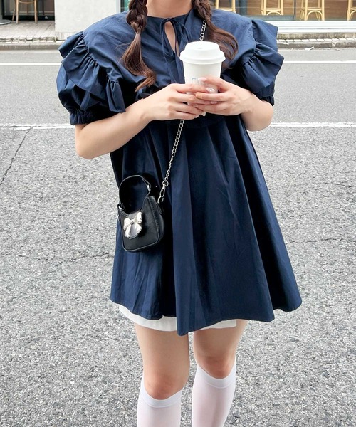 frunco（フランコ）の「【各サイト限定価格】BIGカラーAラインチュニック（チュニック・レディース・ネイビー/ピンク/ホワイト・FREE）」の8枚目の写真