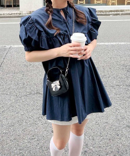 frunco（フランコ）の「【各サイト限定価格】BIGカラーAラインチュニック（チュニック・レディース・ネイビー/ピンク/ホワイト・FREE）」の11枚目の写真