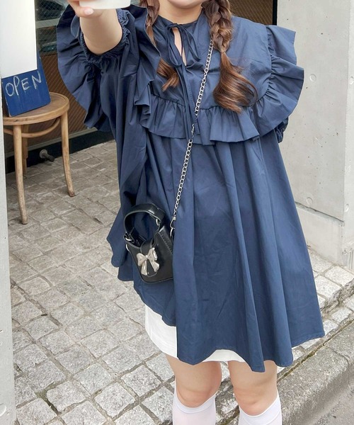 frunco（フランコ）の「【各サイト限定価格】BIGカラーAラインチュニック（チュニック・レディース・ネイビー/ピンク/ホワイト・FREE）」の17枚目の写真