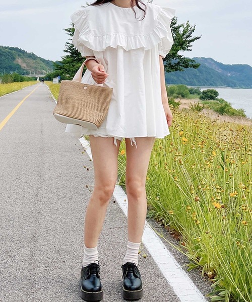 frunco（フランコ）の「【各サイト限定価格】BIGカラーAラインチュニック（チュニック・レディース・ネイビー/ピンク/ホワイト・FREE）」の6枚目の写真