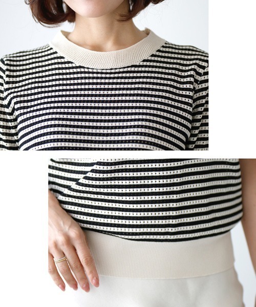 Ehre style(エーレスタイル)の「デイリーで役立つ!きれカジニットT半袖ボーダートップス(ニット/セーター・レディース・オレンジ/ブラック・FREE)」の18枚目の写真